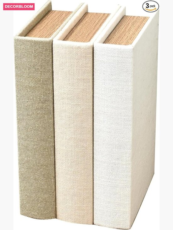 Other - Set of 3 Decorative Faux Book Boxes with Linen and Wood